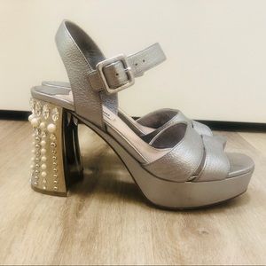 Miu Miu Crystal/Pearl Platform Sandals